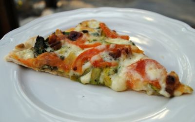 Shaved Asparagus, Tomato and Pancetta Pizza