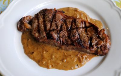 Grilled Steak with Onion Blue Cheese Sauce
